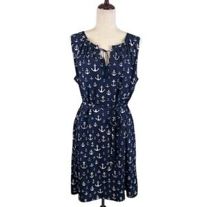 Tommy Hilfiger Navy‎ Blue Anchor Nautical Sleeveless Tie Waist Dress Size XL